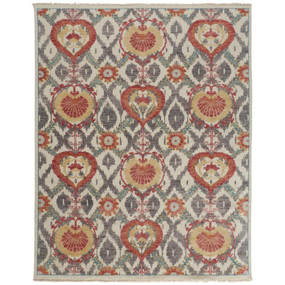 Beall Luxury Wool Rug, Ornamental Ikat, Red Orange, 5ft-6in x 8ft-6in Area Rug, BEA6712FRST000E50