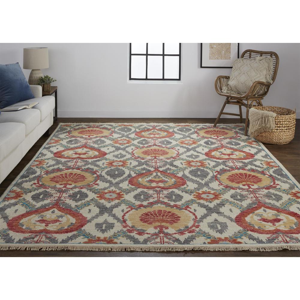 Beall Luxury Wool Rug, Ornamental Ikat, Red Orange, 5ft-6in x 8ft-6in Area Rug, BEA6712FRST000E50