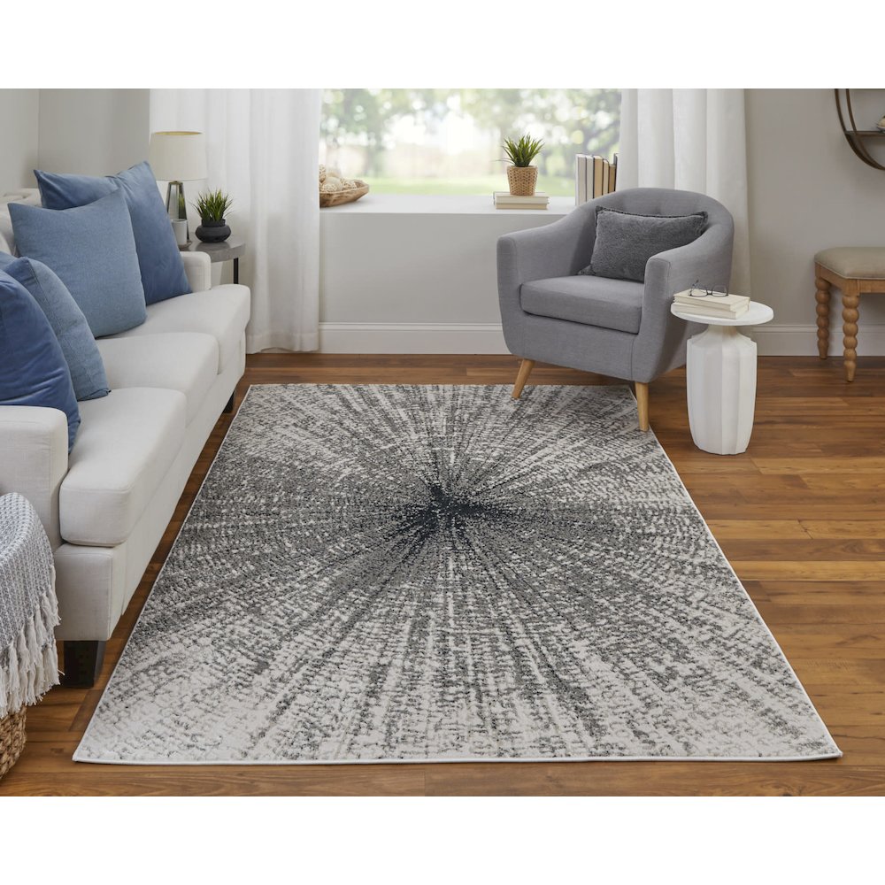 Micah Modern Abstract, Ivory/Gray/Blue, 10' x 13'-2" Area Rug
