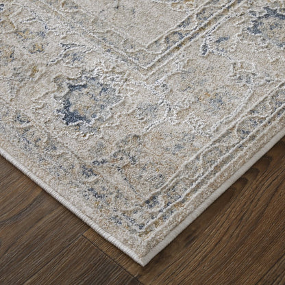 Pasha Transitional Floral & Botanical, Ivory/Taupe/Blue, 9'-0" x 12'-8" Area Rug