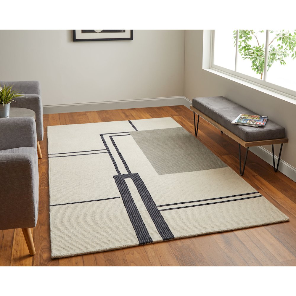 Maguire Transitional Abstract, Ivory/Gray/Black, 3'-6" x 5'-6" Accent Rug
