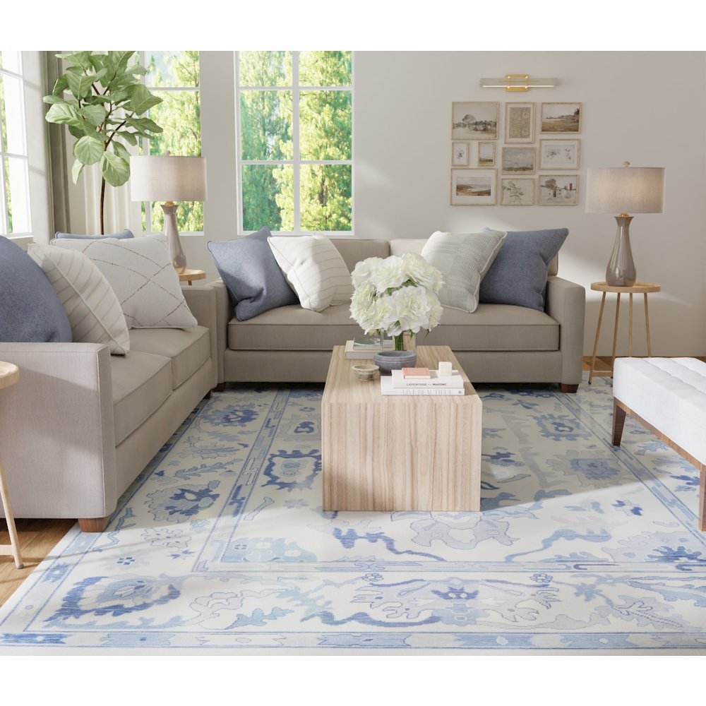 Karina Transitional Floral & Botanical, Ivory/Blue, 5'-6" x 8'-6" Area Rug