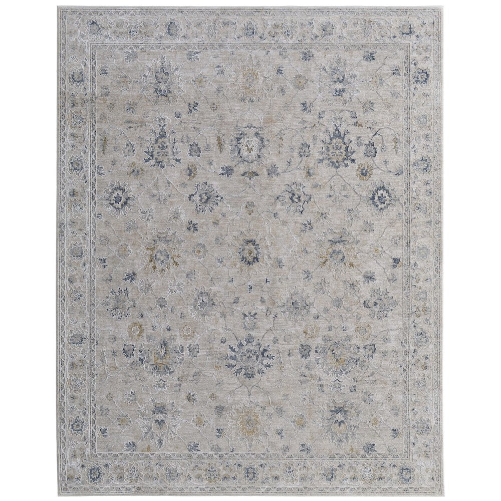 Pasha Transitional Floral & Botanical, Ivory/Taupe/Blue, 9'-0" x 12'-8" Area Rug