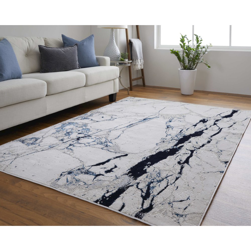Indio Modern Abstract, Ivory/Blue/Black, 10' x 13'-2" Area Rug