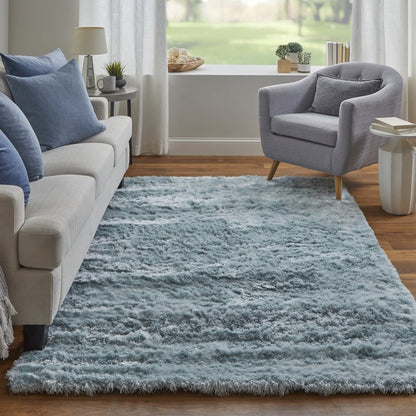 Indochine Plush Shag Rug with Metallic Sheen, Light Aqua Blue, 2ft-6in x 6ft, Runner, 4944550FLAQ000I26