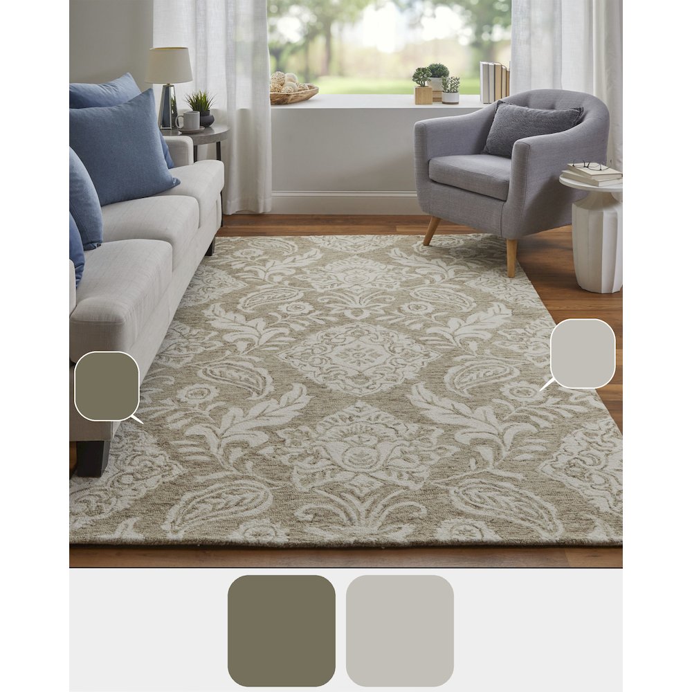 Belfort Modern Floral Paisley Rug, Latte Tan/Ivory, 9ft x 12ft Area Rug, 8698776FTPEIVYG00