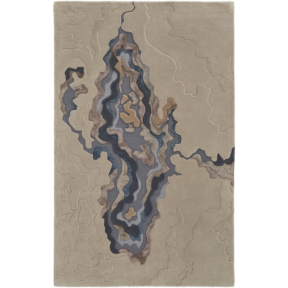 Serrano Transitional Abstract, Tan/Brown/Blue, 5' x 8' Area Rug
