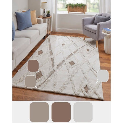 Anica Premium Wool Tufted Accent Rug, Boho Moroccan, Ivory/Beige, 4ft x 6ft, ANC8008FIVYBRNC00