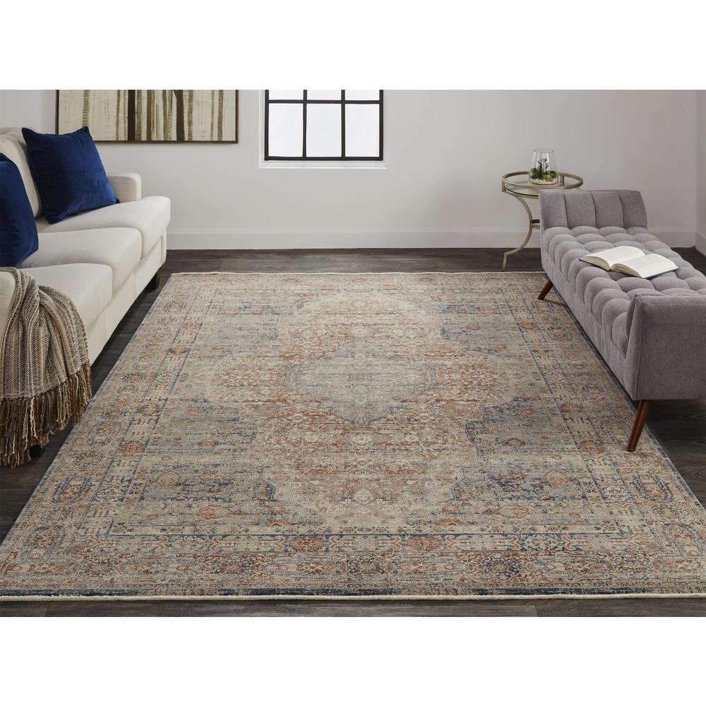 Marquette Rustic Persian Farmhouse Rug, Rust/Denim Blue, 2ft - 8in x 8ft, Runner, MRQ3778FRSTBLUI8A