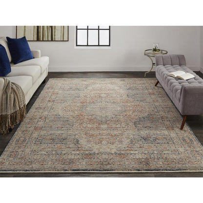Marquette Rustic Persian Farmhouse Rug, Rust/Denim Blue, 2ft - 8in x 8ft, Runner, MRQ3778FRSTBLUI8A