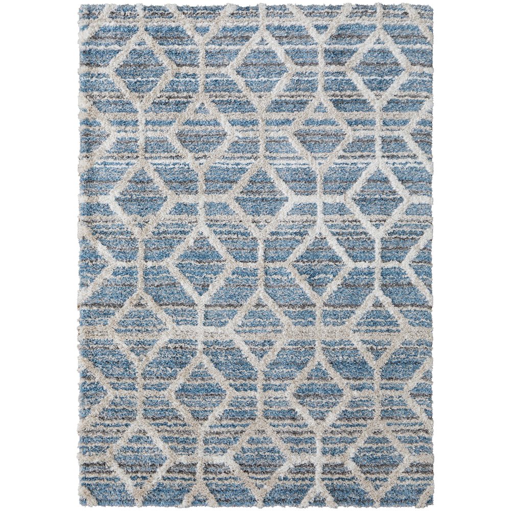 Mynka Transitional Diamond, Blue/Ivory, 9' x 12' Area Rug