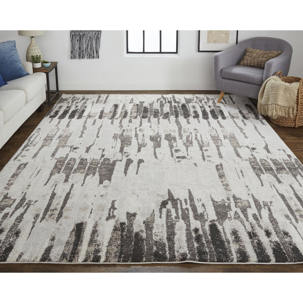 Vancouver Modern Abstract, Ivory/Brown/Gray, 10' x 14' Area Rug