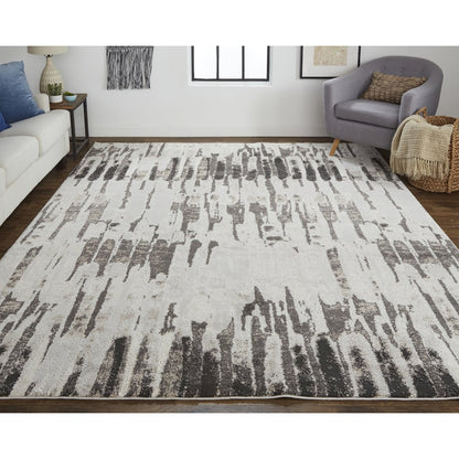 Vancouver Modern Abstract, Ivory/Brown/Gray, 10' x 14' Area Rug