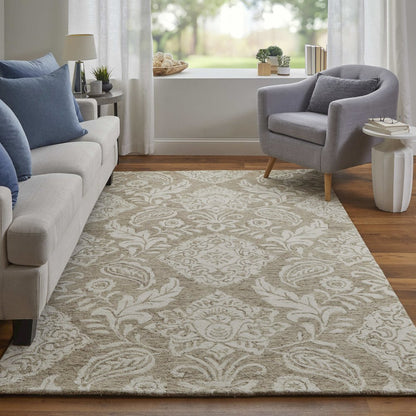 Belfort Modern Floral Paisley Rug, Latte Tan/Ivory, 9ft x 12ft Area Rug, 8698776FTPEIVYG00