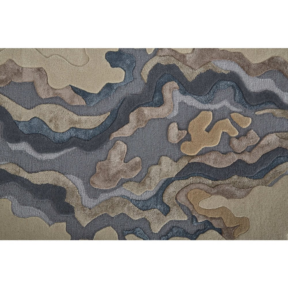 Serrano Transitional Abstract, Tan/Brown/Blue, 5' x 8' Area Rug