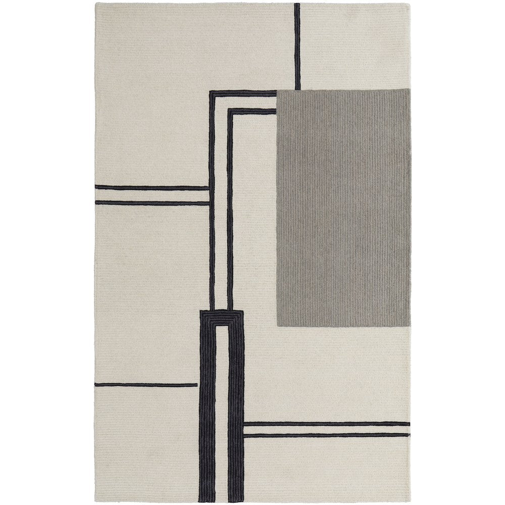 Maguire Transitional Abstract, Ivory/Gray/Black, 3'-6" x 5'-6" Accent Rug