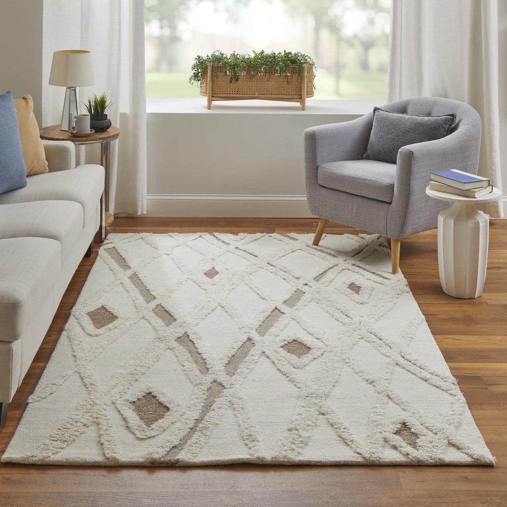 Anica Premium Wool Tufted Accent Rug, Boho Moroccan, Ivory/Beige, 4ft x 6ft, ANC8008FIVYBRNC00