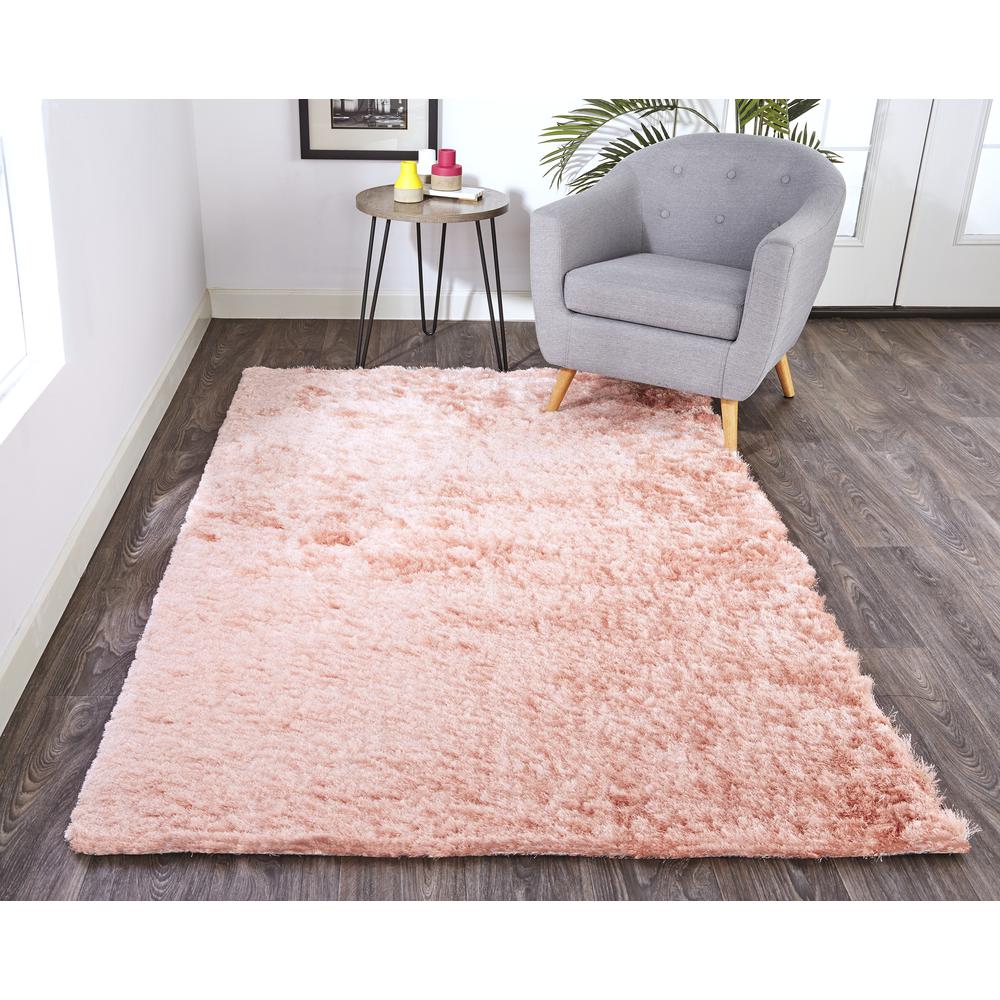 Indochine Plush Shag Rug with Metallic Sheen, Salmon Pink, 2ft x 3ft-4in Accent Rug, 4944550FBLH000A25