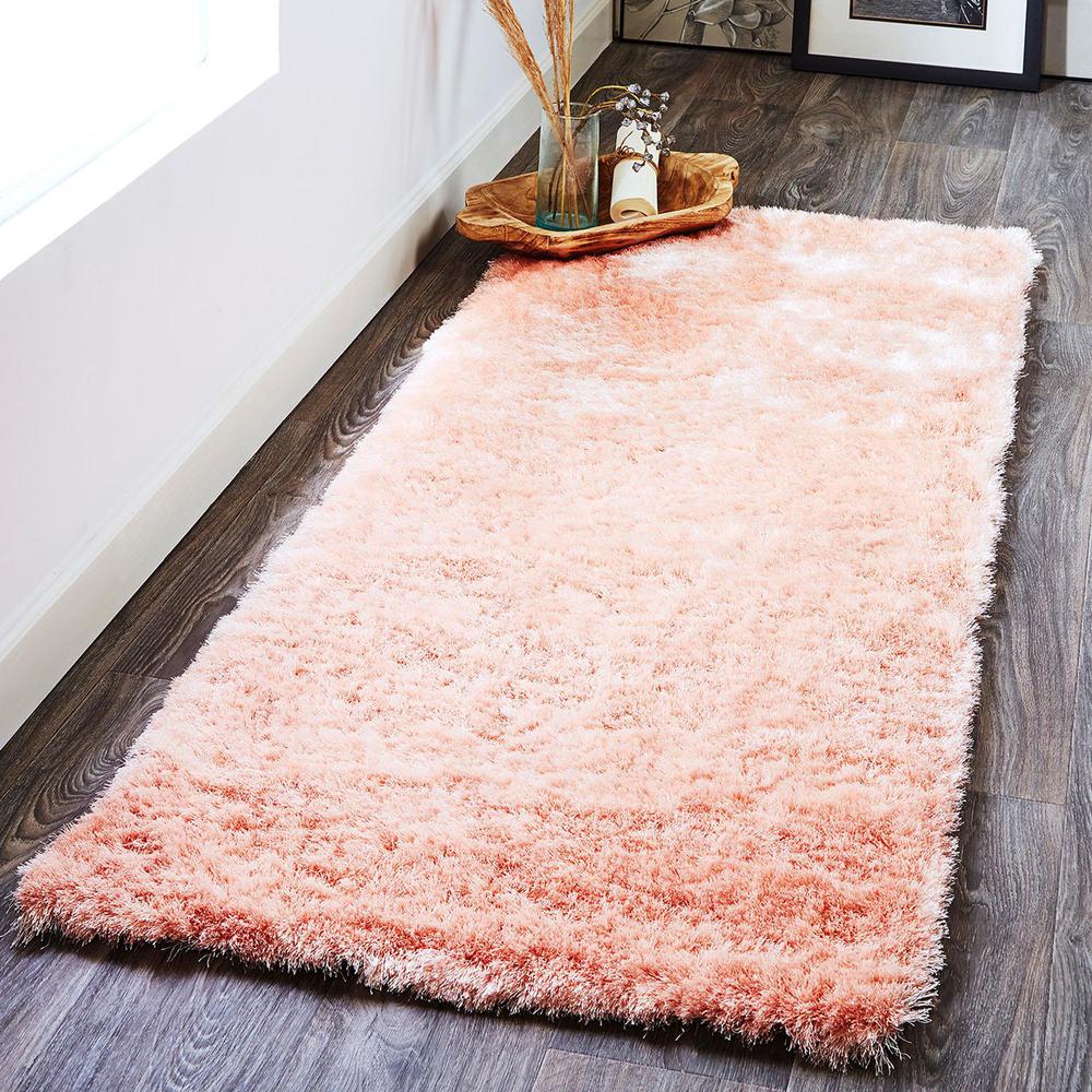 Indochine Plush Shag Rug with Metallic Sheen, Salmon Pink, 2ft-6in x 6ft, Runner, 4944550FBLH000I26