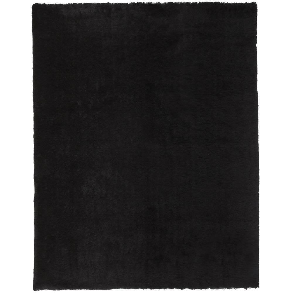 Indochine Plush Shag Rug with Metallic Sheen, Noir Black, 2ft x 3ft-4in Accent Rug, 4944550FBLK000A25