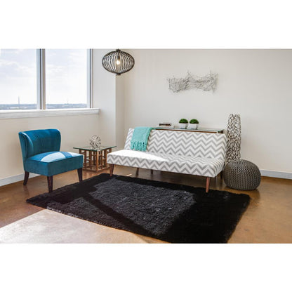 Indochine Plush Shag Rug with Metallic Sheen, Noir Black, 2ft x 3ft-4in Accent Rug, 4944550FBLK000A25