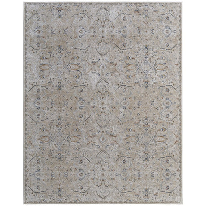 Pasha Transitional Distressed, Taupe/Ivory/Blue, 6'-7" x 9'-6" Area Rug