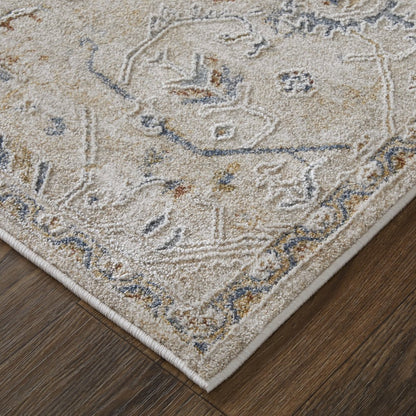 Pasha Transitional Distressed, Taupe/Ivory/Blue, 6'-7" x 9'-6" Area Rug