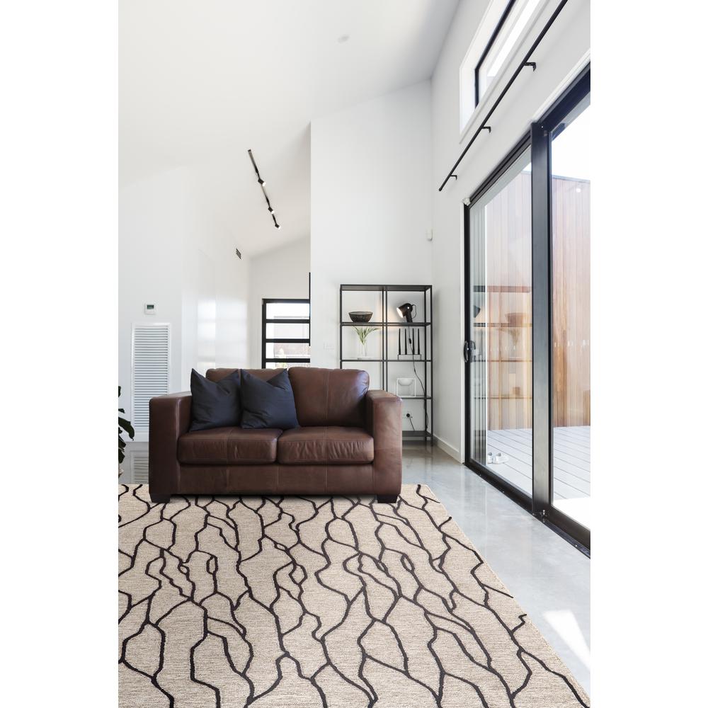 Enzo Minimalist Abstract Wool Area Rug, Warm Taupe/Black, 9ft-6in x 13ft-6in, 7428734FBLKTPEH50