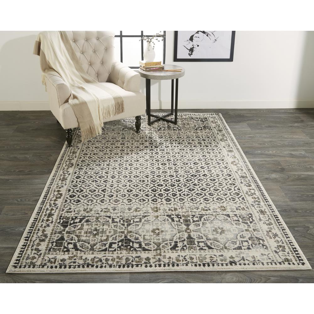 Kano Distressed Geometric Floral Area Rug, Gray/Ivory, 6ft-7in x 9ft-6in, 8643874FGRYIVYF05