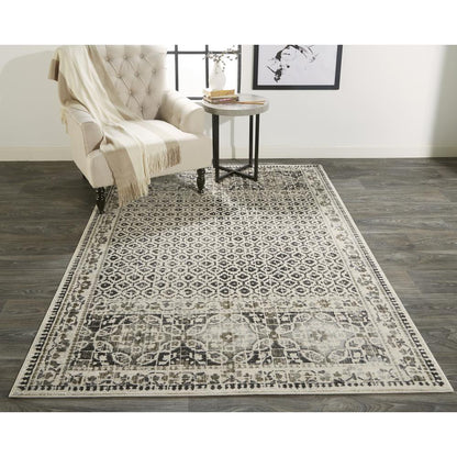 Kano Distressed Geometric Floral Area Rug, Gray/Ivory, 6ft-7in x 9ft-6in, 8643874FGRYIVYF05