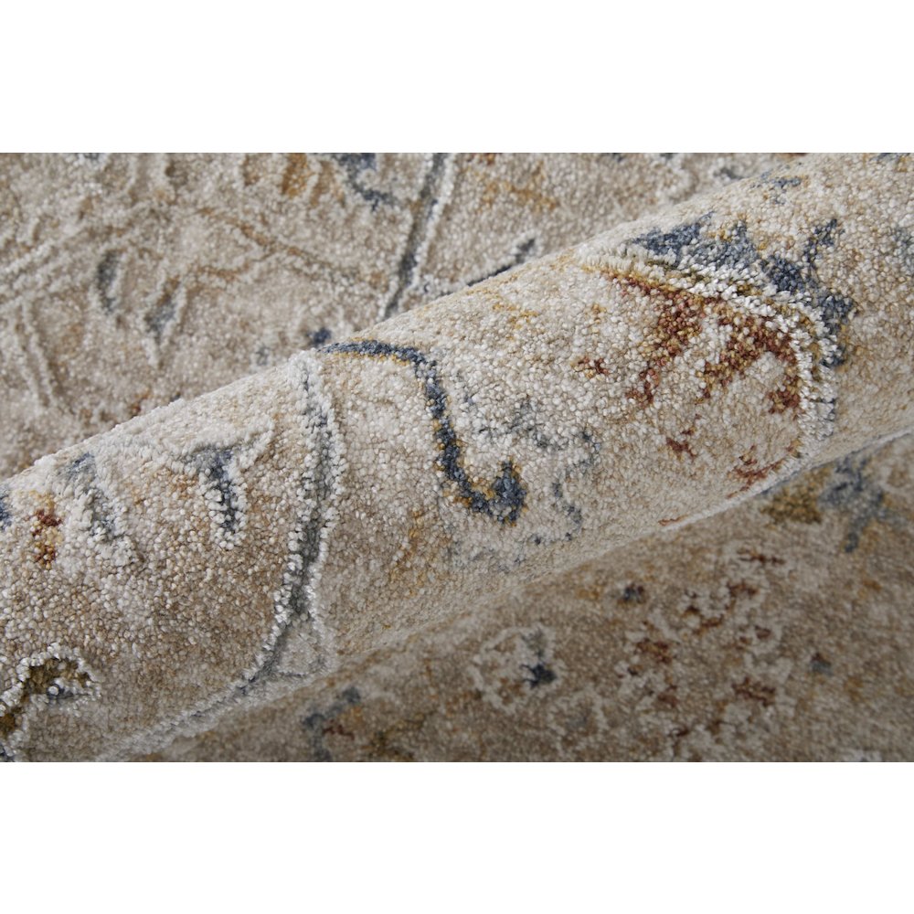 Pasha Transitional Distressed, Taupe/Ivory/Blue, 6'-7" x 9'-6" Area Rug