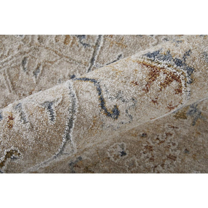 Pasha Transitional Distressed, Taupe/Ivory/Blue, 6'-7" x 9'-6" Area Rug