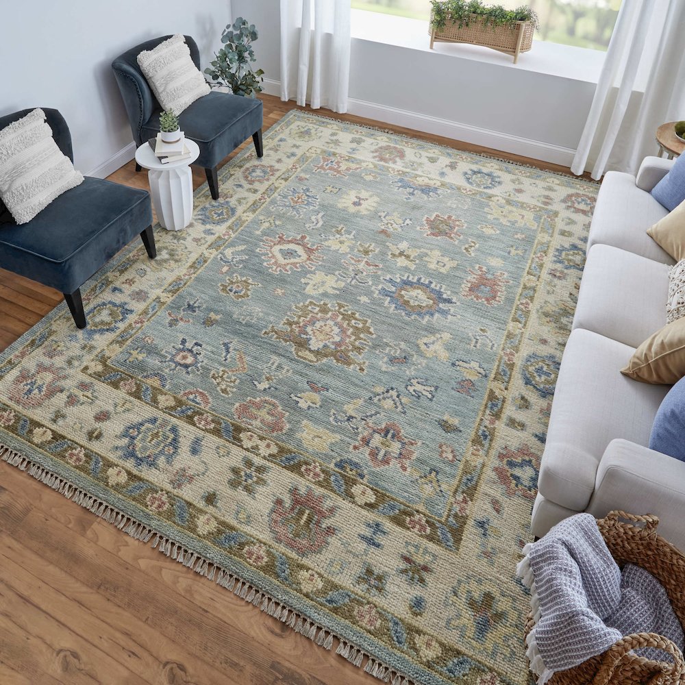 Fillmore Transitional Floral & Botanical, Blue/Ivory/Yellow, 8' x 10' Area Rug
