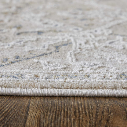 Pasha Transitional Distressed, Taupe/Ivory/Blue, 6'-7" x 9'-6" Area Rug