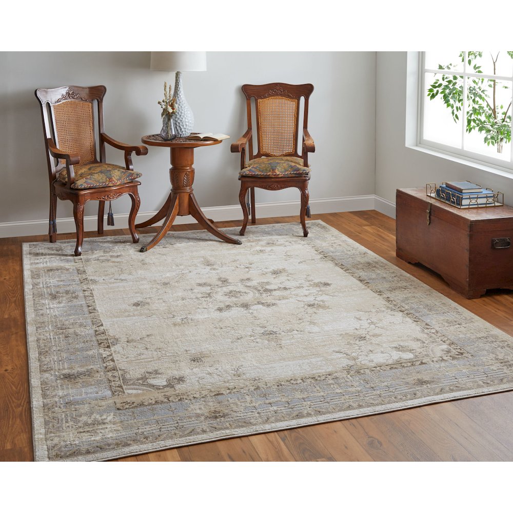 Celene Traditional Bordered, Tan/Brown/Gray, 9' x 12' Area Rug