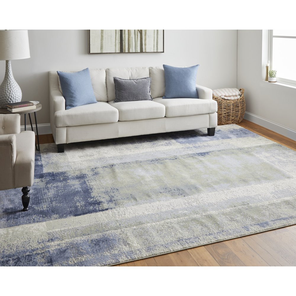 Clio Modern Abstract, Blue/Green/Ivory, 3'-10" x 6' Accent Rug