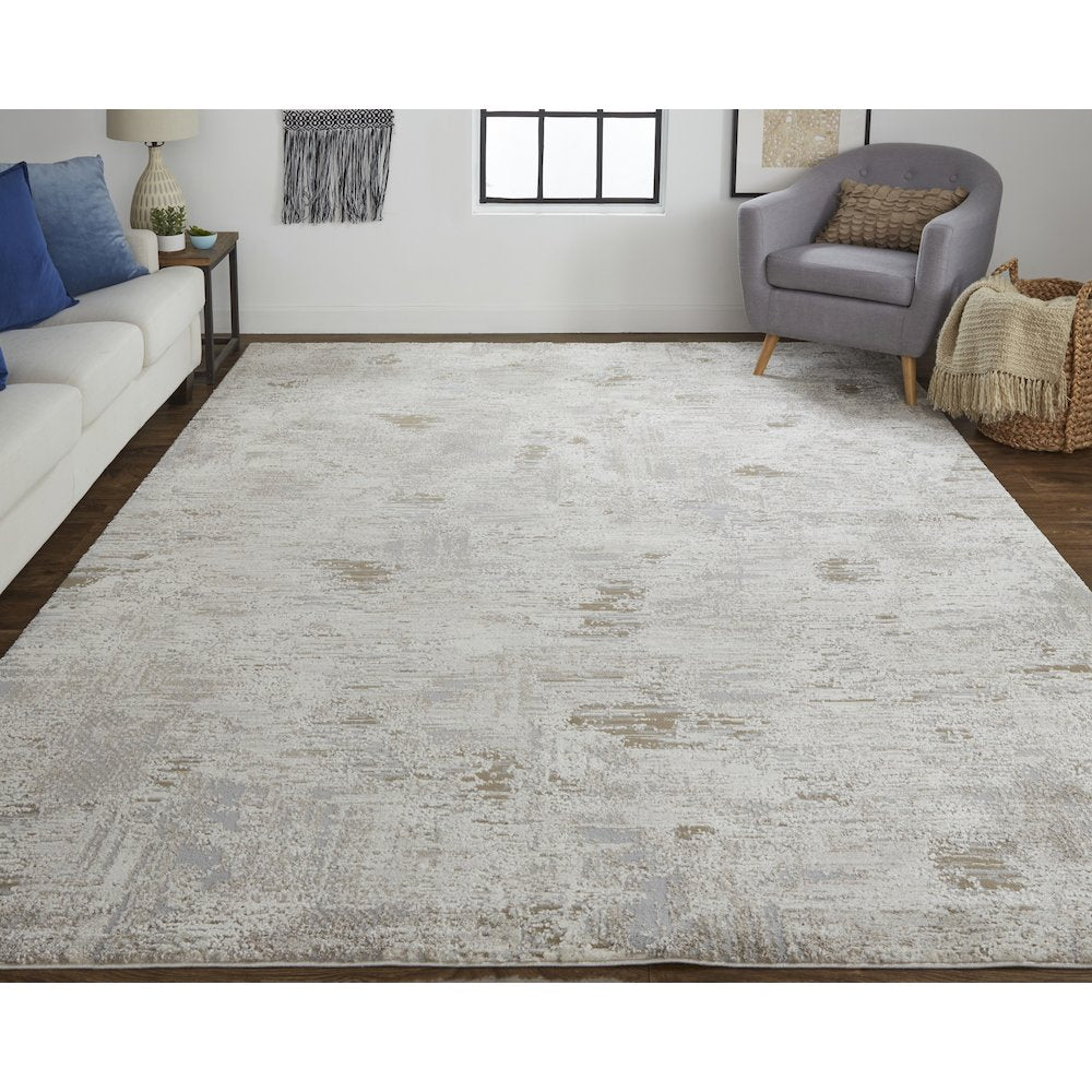 Vancouver Modern Abstract, Ivory/Gray/Tan, 4' x 6' Accent Rug
