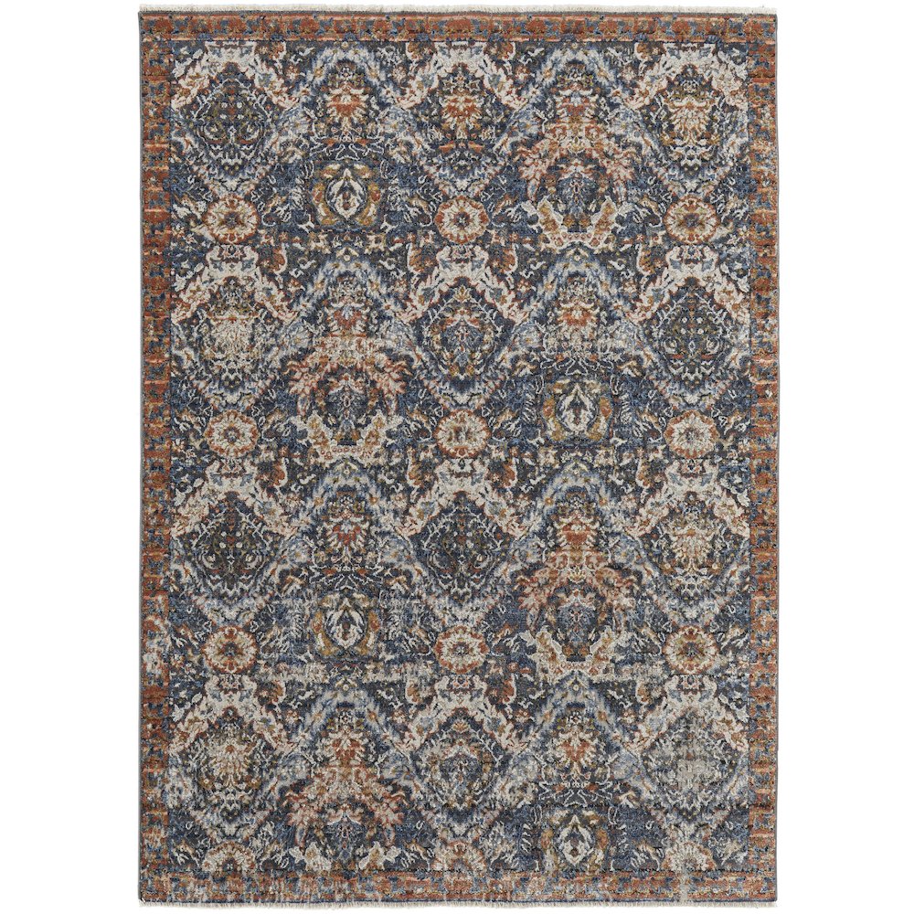 Kaia Transitional Floral & Botanical, Blue/Orange/Ivory, 7'-10" x 9'-6" Area Rug