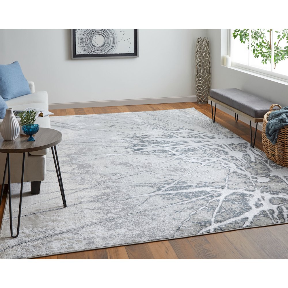 Astra Transitional Abstract, Gray/Silver/Ivory, 9'-2" x 12' Area Rug