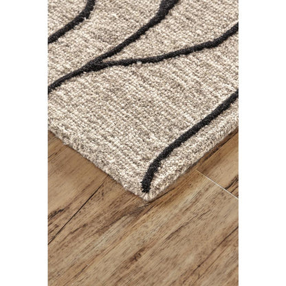 Enzo Minimalist Abstract Wool Area Rug, Warm Taupe/Black, 9ft-6in x 13ft-6in, 7428734FBLKTPEH50