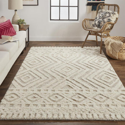 Anica Moroccan Wool Rug w/Diamonds, Ivory/Natrual Tan, 9ft x 12ft Area Rug, ANC8010FBGE000G00