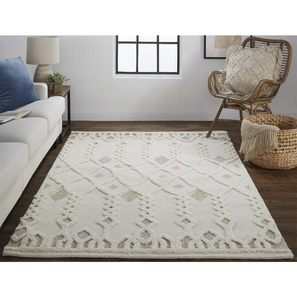 Anica Moroccan Wool Rug w/Ornamental Diamonds, Ivory/Tan, 9ft x 12ft Area Rug, ANC8011FIVY000G00