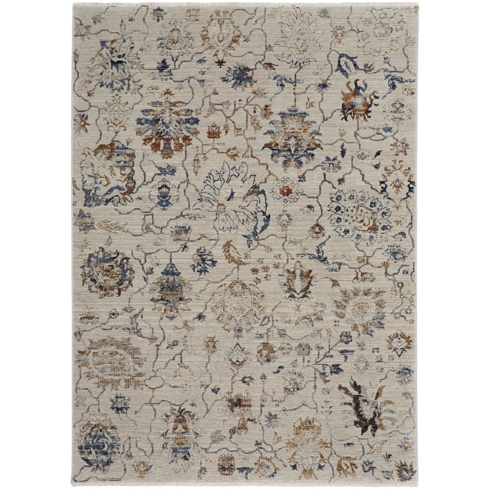 Kaia Transitional Floral & Botanical, Ivory/Orange/Blue, 7'-10" x 9'-6" Area Rug