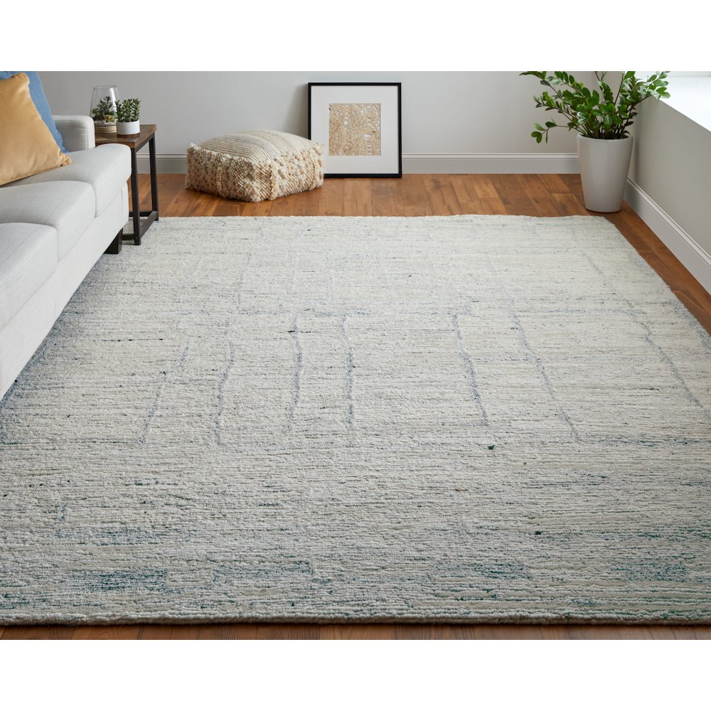 Navaro Modern Distressed, Ivory/Gray/Blue, 9'-6" x 13'-6" Area Rug