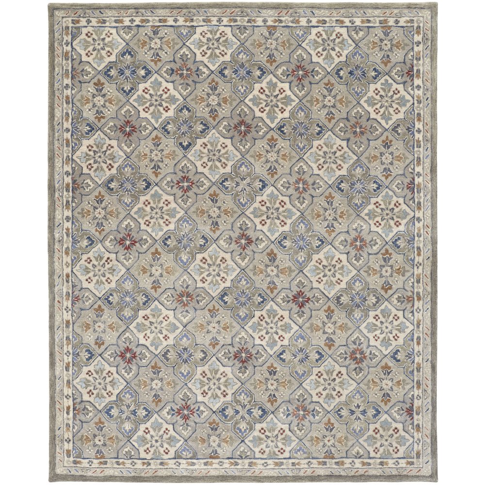 Rylan Transitional Floral & Botanical, Taupe/Ivory/Red, 10' x 14' Area Rug