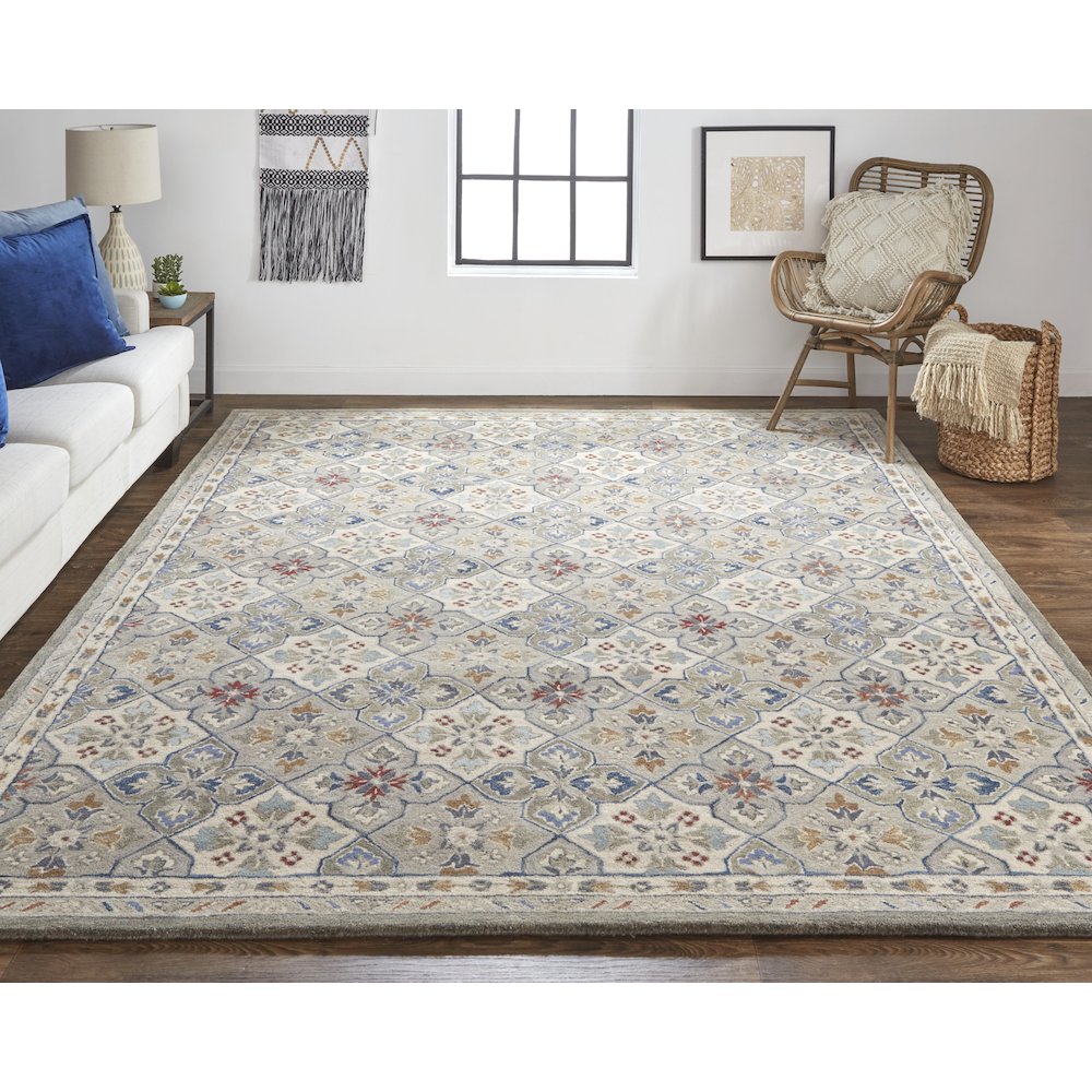 Rylan Transitional Floral & Botanical, Taupe/Ivory/Red, 10' x 14' Area Rug