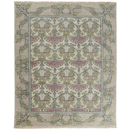Beall Luxury Wool Rug, Arts and Crafts, Gray/Pink, 7ft-9in x 9ft-9in Area Rug, BEA6714FGRYMLTF99