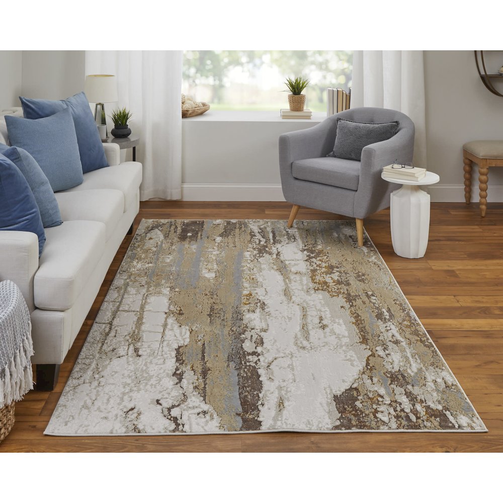 Aura Modern Abstract, Ivory/Gold/Brown, 10' x 13'-2" Area Rug