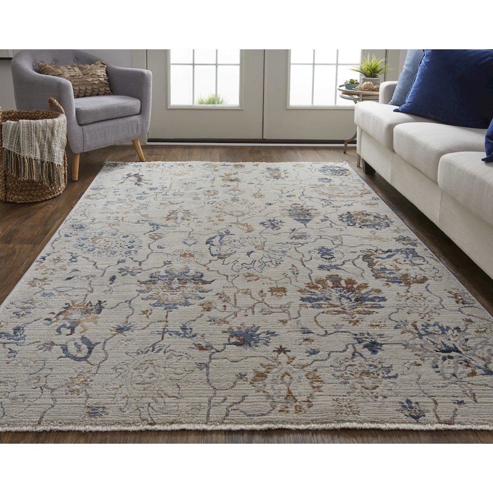 Kaia Transitional Floral & Botanical, Ivory/Orange/Blue, 7'-10" x 9'-6" Area Rug