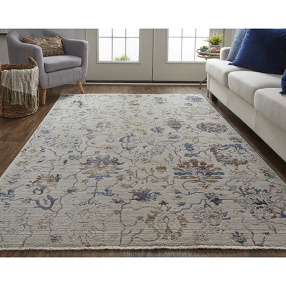 Kaia Transitional Floral & Botanical, Ivory/Orange/Blue, 7'-10" x 9'-6" Area Rug